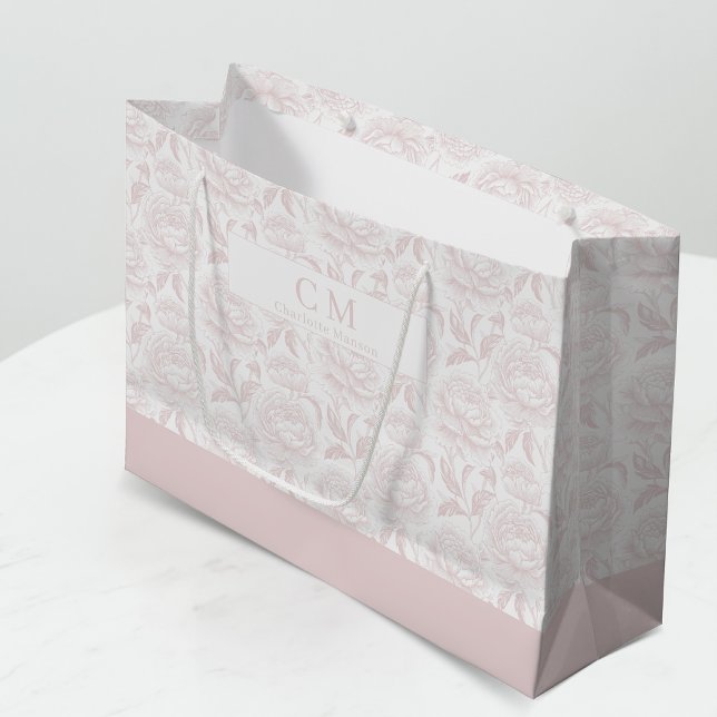 Bolsa De Regalo Grande Blush Pink Chinoiserie Peonies Monogram (Subido por el creador)
