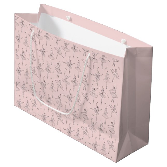 Bolsa De Regalo Grande Blush Pink & Silver Ballerina Pattern (Angulo Anverso)