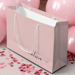Bolsa De Regalo Grande Blush Rosa Negro Moderno Guion Monograma Nombre
