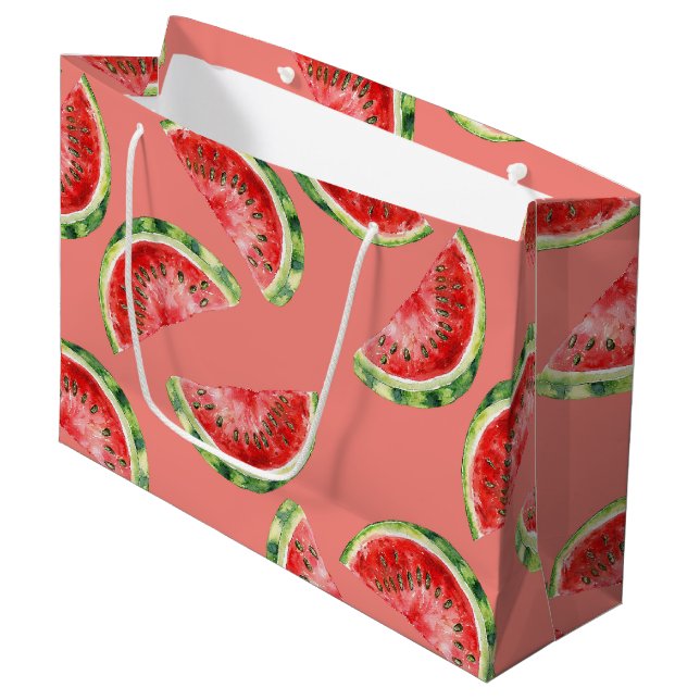 Bolsa De Regalo Grande Blush Rose Red Green Watermelons Birthday (Angulo Anverso)