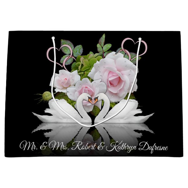 Bolsa De Regalo Grande Boda/aniversario de Cisne Personalizado (Anverso)