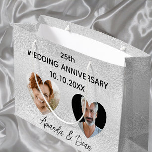Bolsa De Regalo Grande Boda aniversario foto de plata corazón