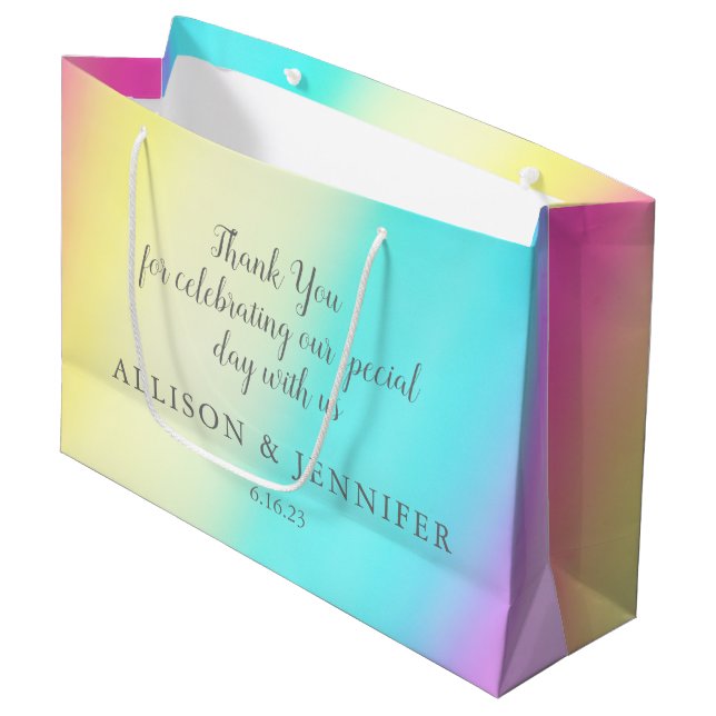 Bolsa De Regalo Grande Boda arcoiris bonito personalizado (Angulo Anverso)