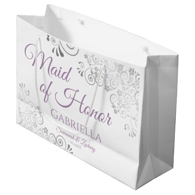 Bolsa De Regalo Grande Boda blanco de honor con doncella plateada y mante (Angulo Anverso)
