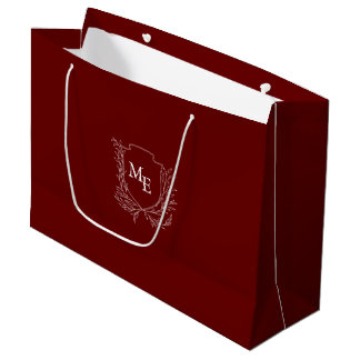 Bolsa De Regalo Grande Boda con monograma de cresta botánica de Borgoña