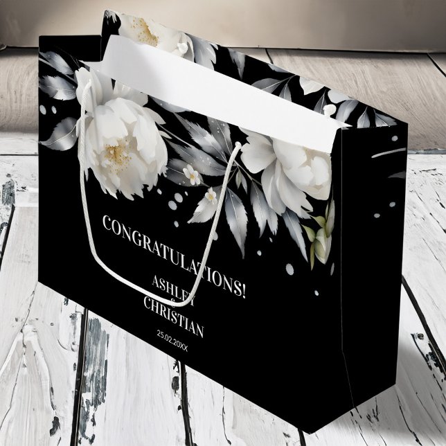 Bolsa De Regalo Grande Boda de boho negro y blanco elegante (Black and white elegant boho wedding large gift bag personalized wedding gift bag)