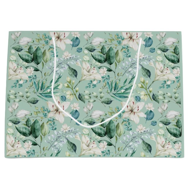 Bolsa De Regalo Grande Boda de flores blancas de follaje Bridal Shower  (Anverso)