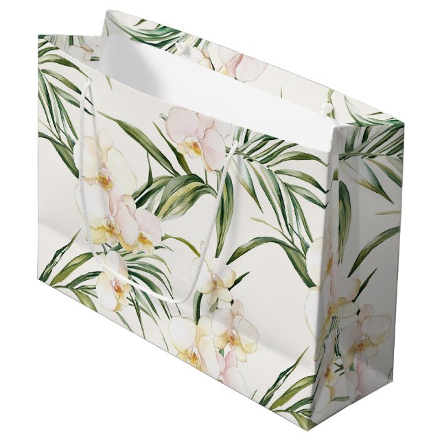 Bolsa De Regalo Grande Boda de Flores de Orquídea Blanca Tropical (Angulo Anverso)