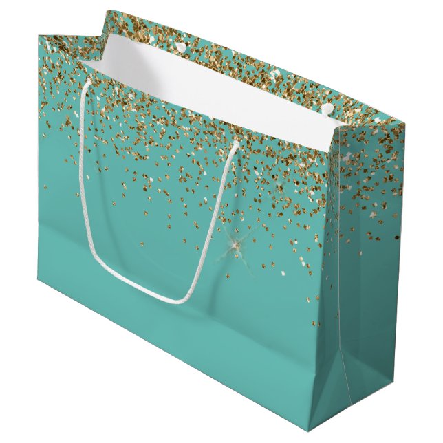 Bolsa De Regalo Grande Boda de Mint Gold Glam Purpurina (Angulo Anverso)