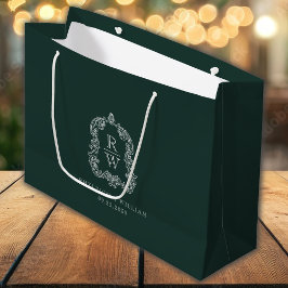 Bolsa De Regalo Grande Boda de Monograma Cresta Verde Bosque