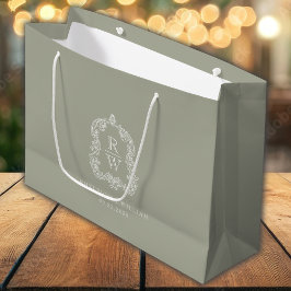 Bolsa De Regalo Grande Boda de Monograma Cresta Verde Salvia