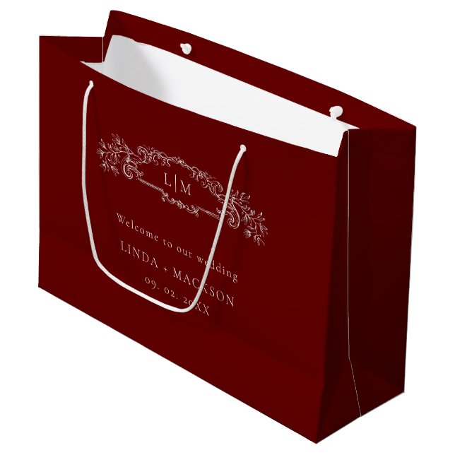 Bolsa De Regalo Grande Boda de monograma del escudo botánico de Borgoña (Angulo Anverso)