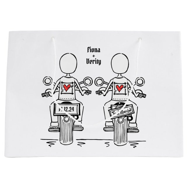 Bolsa De Regalo Grande Boda de motocicleta de dos novias (Anverso)