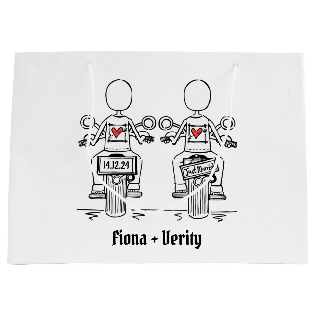 Bolsa De Regalo Grande Boda de motocicleta de dos novias (Anverso)
