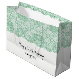Bolsa De Regalo Grande Boda de novia Cumpleaños Mint Green Floral Lace