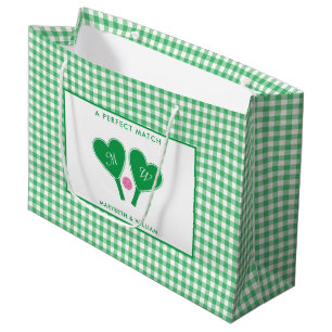Bolsa De Regalo Grande Boda de pickleball verde y rosa elegante