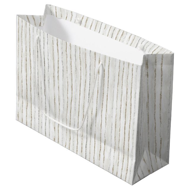 Bolsa De Regalo Grande Boda de rayas grises blancas (Angulo Anverso)
