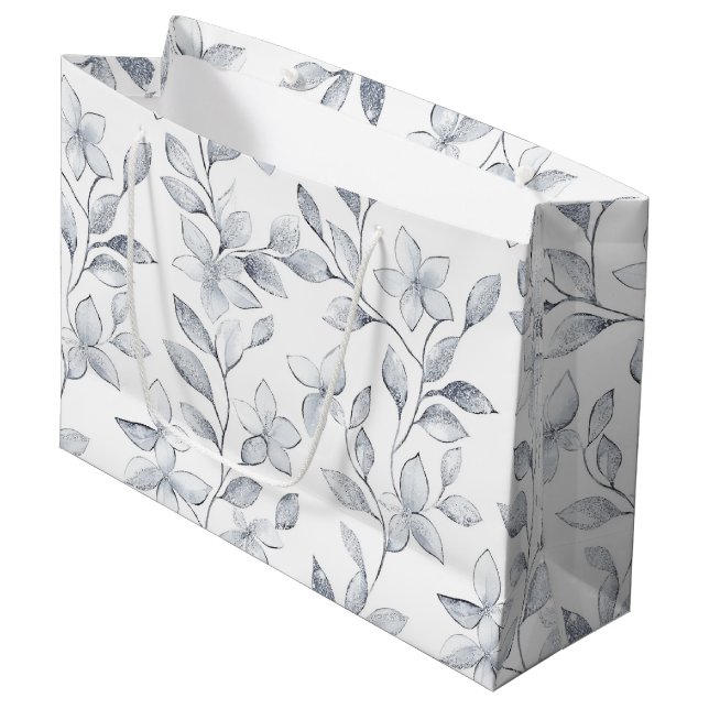 Bolsa De Regalo Grande Boda floral blanca plateada chic (Angulo Anverso)