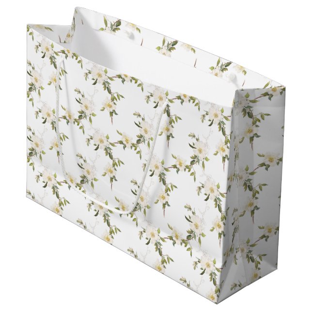 Bolsa De Regalo Grande Boda floral blanca romántica (Angulo Anverso)