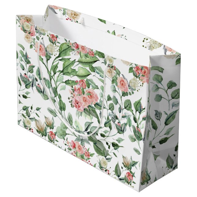 Bolsa De Regalo Grande Boda floral botánica de rosa rosa elegante  (Angulo reverso)