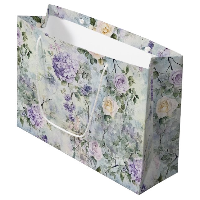 Bolsa De Regalo Grande Boda floral crema lavanda púrpura romántica (Angulo Anverso)