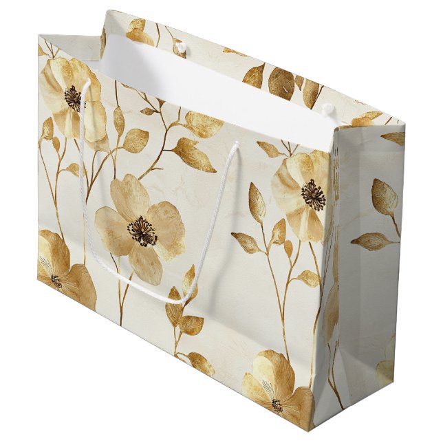 Bolsa De Regalo Grande Boda floral oro crema (Angulo Anverso)