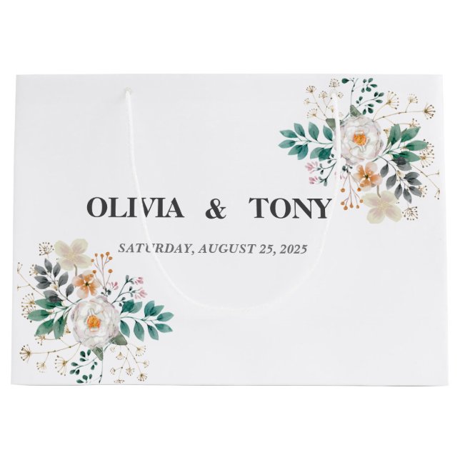 Bolsa De Regalo Grande Boda floral romántico simple (Anverso)