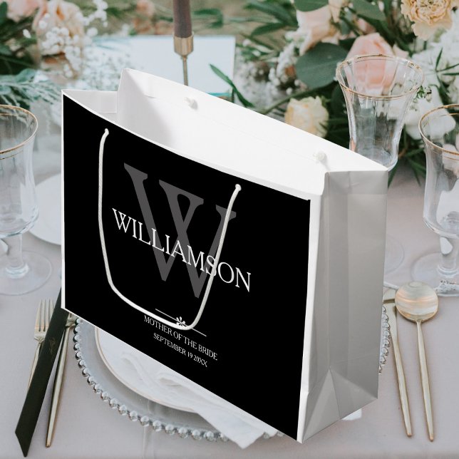 Bolsa De Regalo Grande Boda Madre De La Novia Regalo Monograma Elegante (Mother Of The Bride Wedding Gift - Monogram and Date Elegant Large Gift Bag.)
