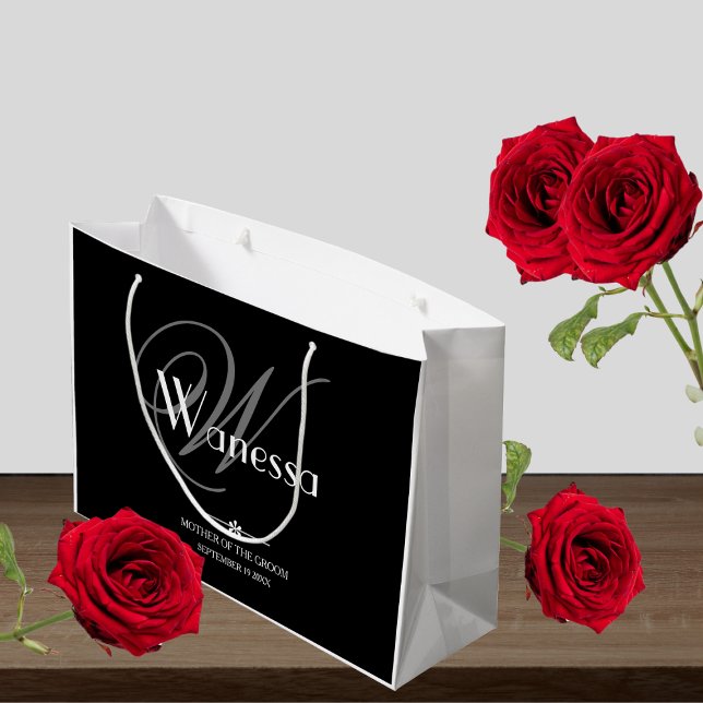 Bolsa De Regalo Grande Boda Madre Del Groom Elegante Monograma Moda (For a Fabulous Wedding Gift - Mother Of The Groom Elegant Monogram Chic Large Gift Bag.)