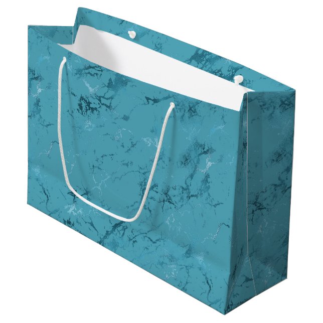 Bolsa De Regalo Grande Boda Mármol Azul Acuático Chic (Angulo Anverso)