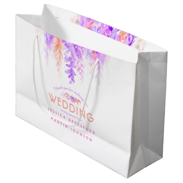 Bolsa De Regalo Grande Boda naranja flores púrpura rosa favor gracias (Angulo Anverso)