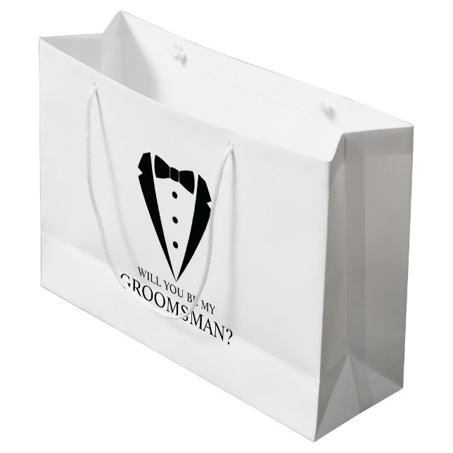 Bolsa De Regalo Grande Boda negro Tuxedo Suit Groomsman Propuesta (Angulo Anverso)