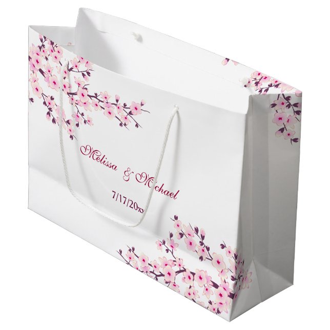 Bolsa De Regalo Grande Boda personalizada Floral Cherry Blossom (Angulo Anverso)