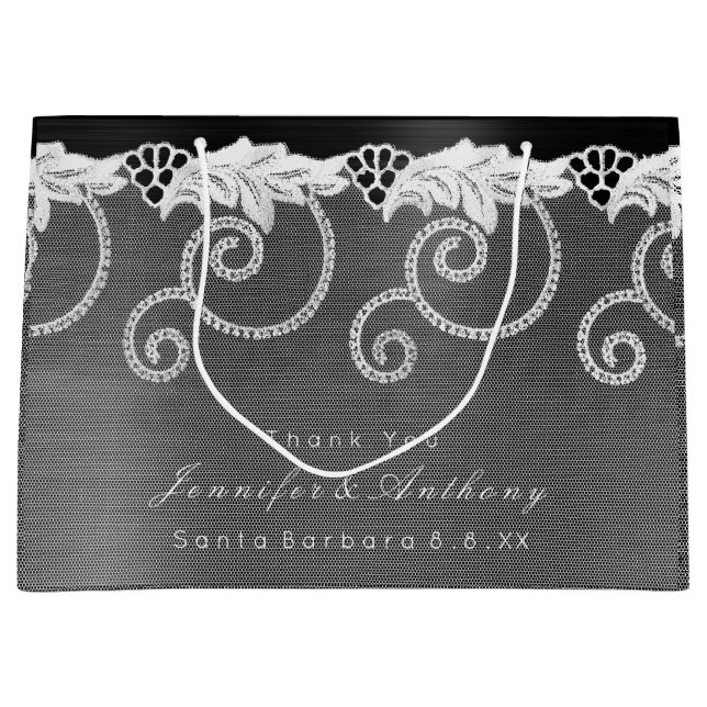 Bolsa De Regalo Grande Boda personalizado Lazo Real Blanco Negro (Anverso)
