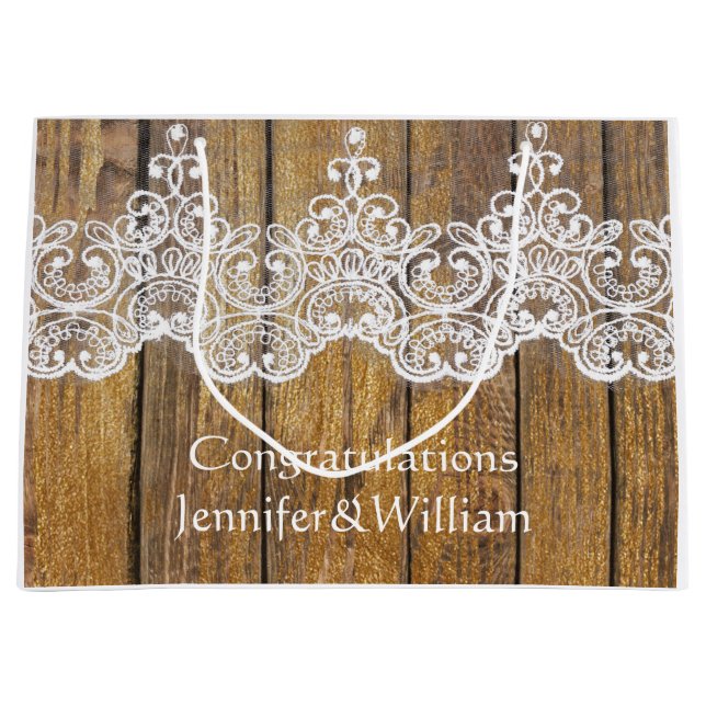 Bolsa De Regalo Grande Boda Rústica Personalizada Madera de cumpleaños, e (Anverso)