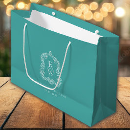 Bolsa De Regalo Grande Boda Turquesa Cresta Monograma