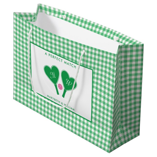 Bolsa De Regalo Grande Boda Verde y Rosa Preppy Pickleball (Angulo Anverso)