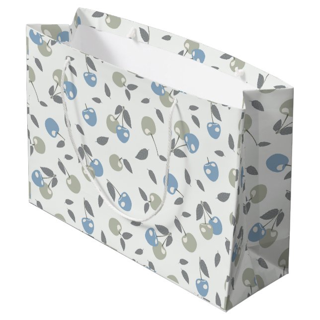 Bolsa De Regalo Grande Boho Beach Cherries - patrón de frutas azul salvia (Angulo reverso)