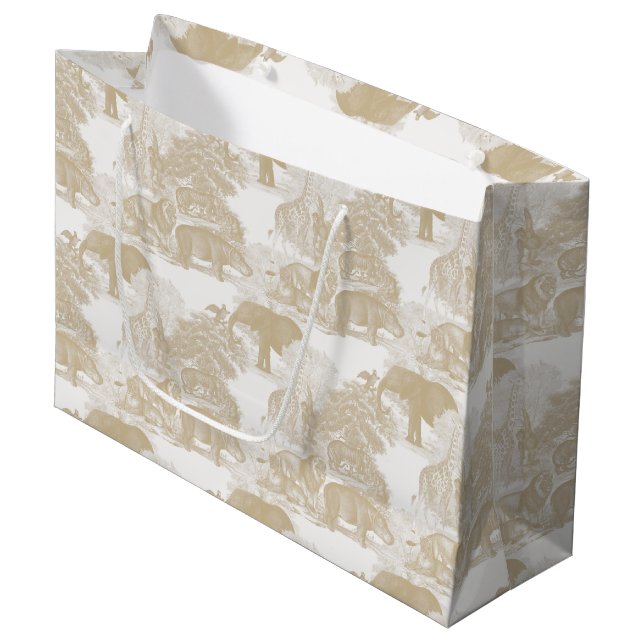 Bolsa De Regalo Grande Boho Beige Jungle Animals Safari Chinoiserie (Angulo Anverso)