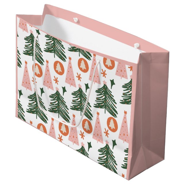 Bolsa De Regalo Grande Boho Green Pink Naranja Árboles de Navidad Grandes (Angulo Anverso)