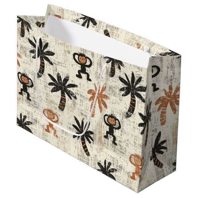 Bolsa De Regalo Grande Boho Monkey Jungle Safari Pattern (Angulo Anverso)