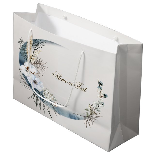 Bolsa De Regalo Grande Boho Orquídeas Blancas Flores Luna Azul Fiesta Ele (Angulo Anverso)