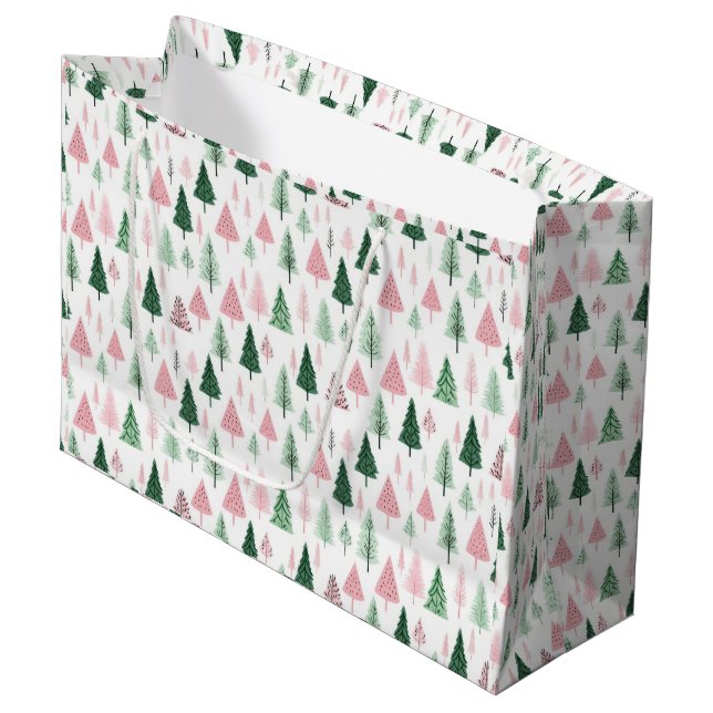 Bolsa De Regalo Grande Boho Pink Green Christmas Tree Holiday (Angulo Anverso)