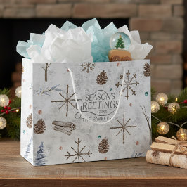 Bolsa De Regalo Grande Boho Ramitas y Piñas de Navidad ID986