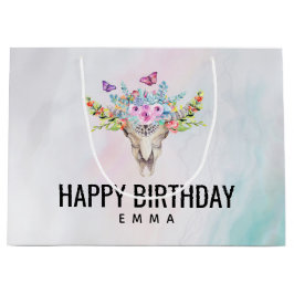 Bolsa De Regalo Grande Boho Skull con mariposas y flores Cumpleaños