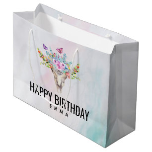 Bolsa De Regalo Grande Boho Skull con mariposas y flores Cumpleaños