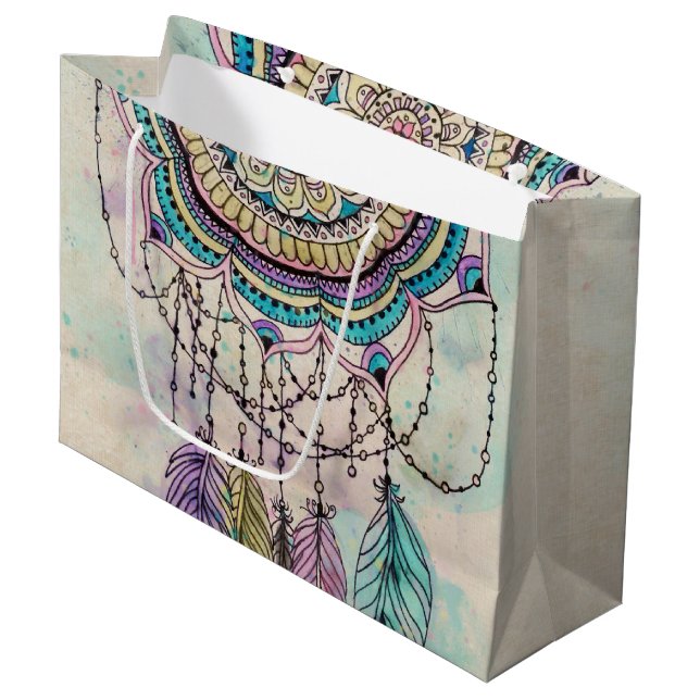 Bolsa De Regalo Grande Boho Watercolor Mandala Dreamcatcher (Angulo Anverso)