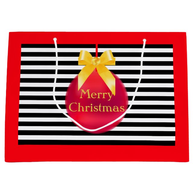 Bolsa De Regalo Grande Bola de Navidad y rayas (Anverso)