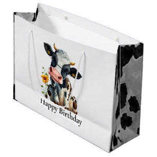 Bolsa De Regalo Grande Bola lechera Feliz Cumpleaños Blanco