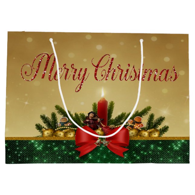 Bolsa De Regalo Grande Bolas de Navidad, Vela, Feliz Navidad (Reverso)